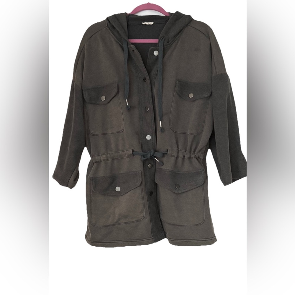 POL Charcoal Gray hoodie utility Jacket LARGE